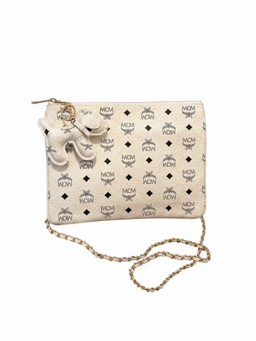 MCM Visetos Monogram Pouch with Chain Crossbody Strap and Balenciaga Dust Bag